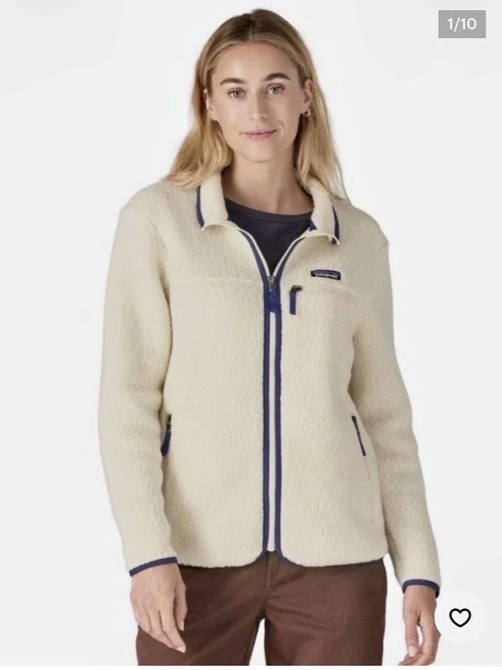 Patagonia Women's Retro Pile Fleece Full Zip Jacket Cream & Blue